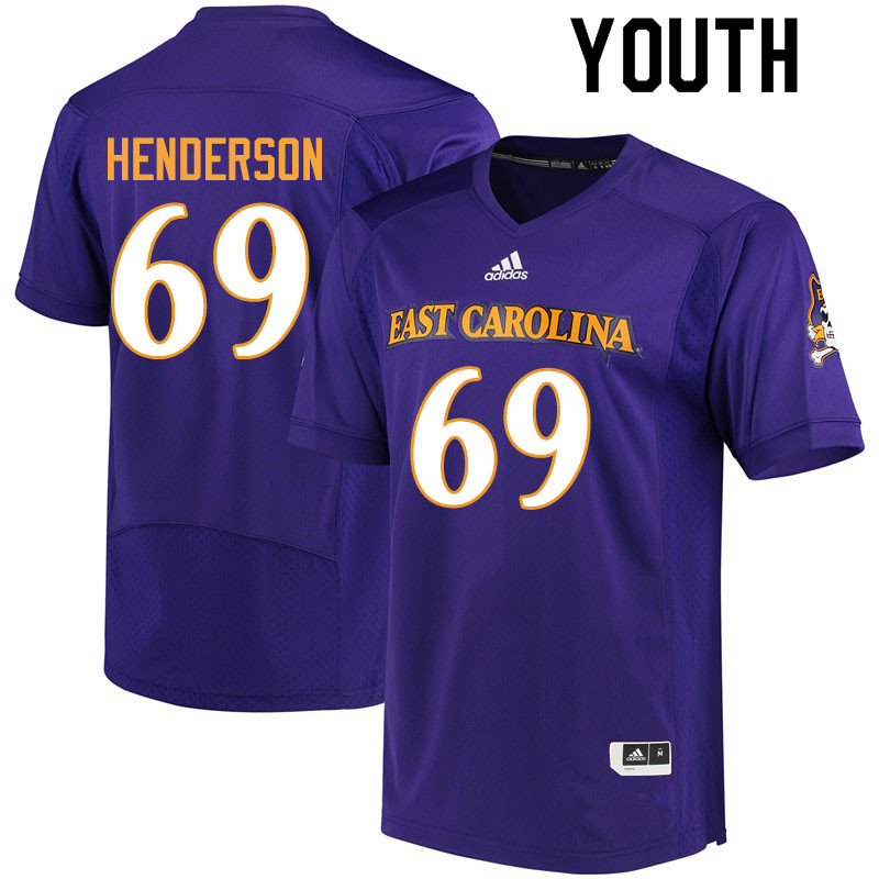 Youth #69 Noah Henderson ECU Pirates College Football Jerseys Sale-Purple